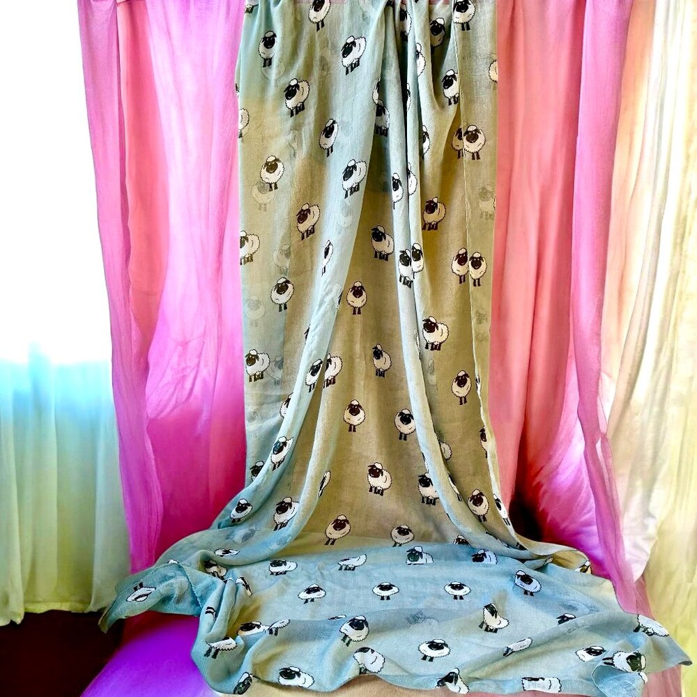 Extra Large Lightweight Viscose Gray Scarf SHEEP 45" x. 69"
